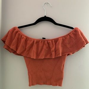 Forever 21 Size L ribbed off-shoulder flounce top